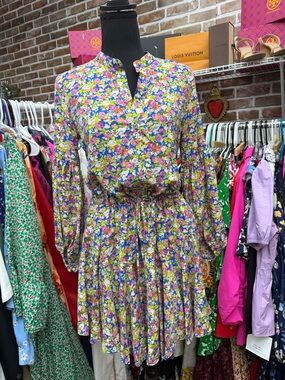 Everly Floral Long-Sleeve Tiered Mini Dress in Multicolor